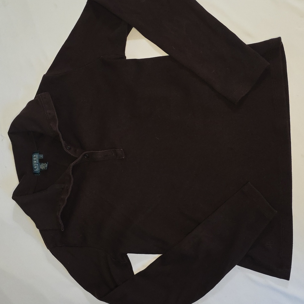 Ralph Lauren Men's Dark Brown Button  Up Sweater